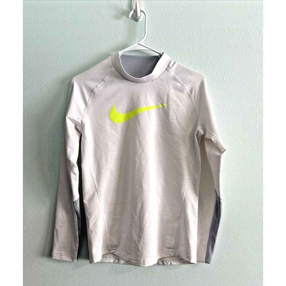 Nike fleece lined mock neck long sleeve compression Football White Youth Boys XL